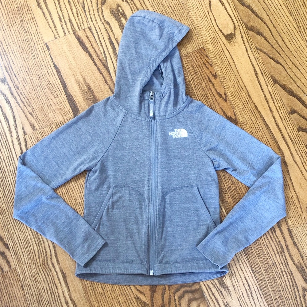 The North Face girl's S full zip hooded grey jacket